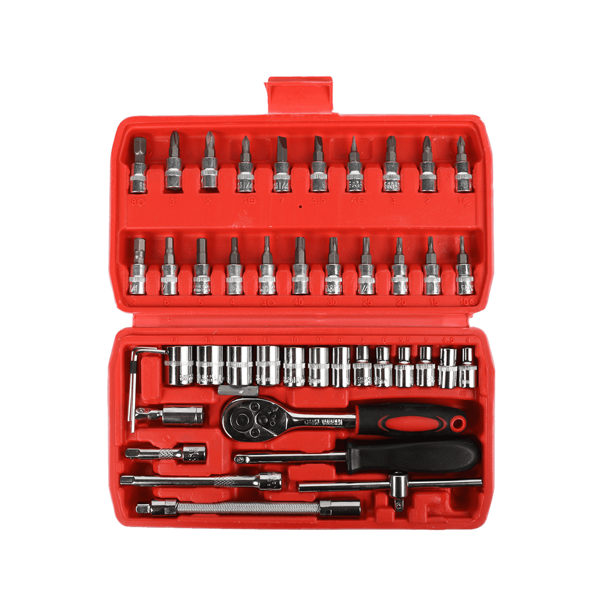 46pcs 1/4' dr Crv Steel Metric Car Repairing Toolbox Socket Wrench Tools Set With Ratchet Handle