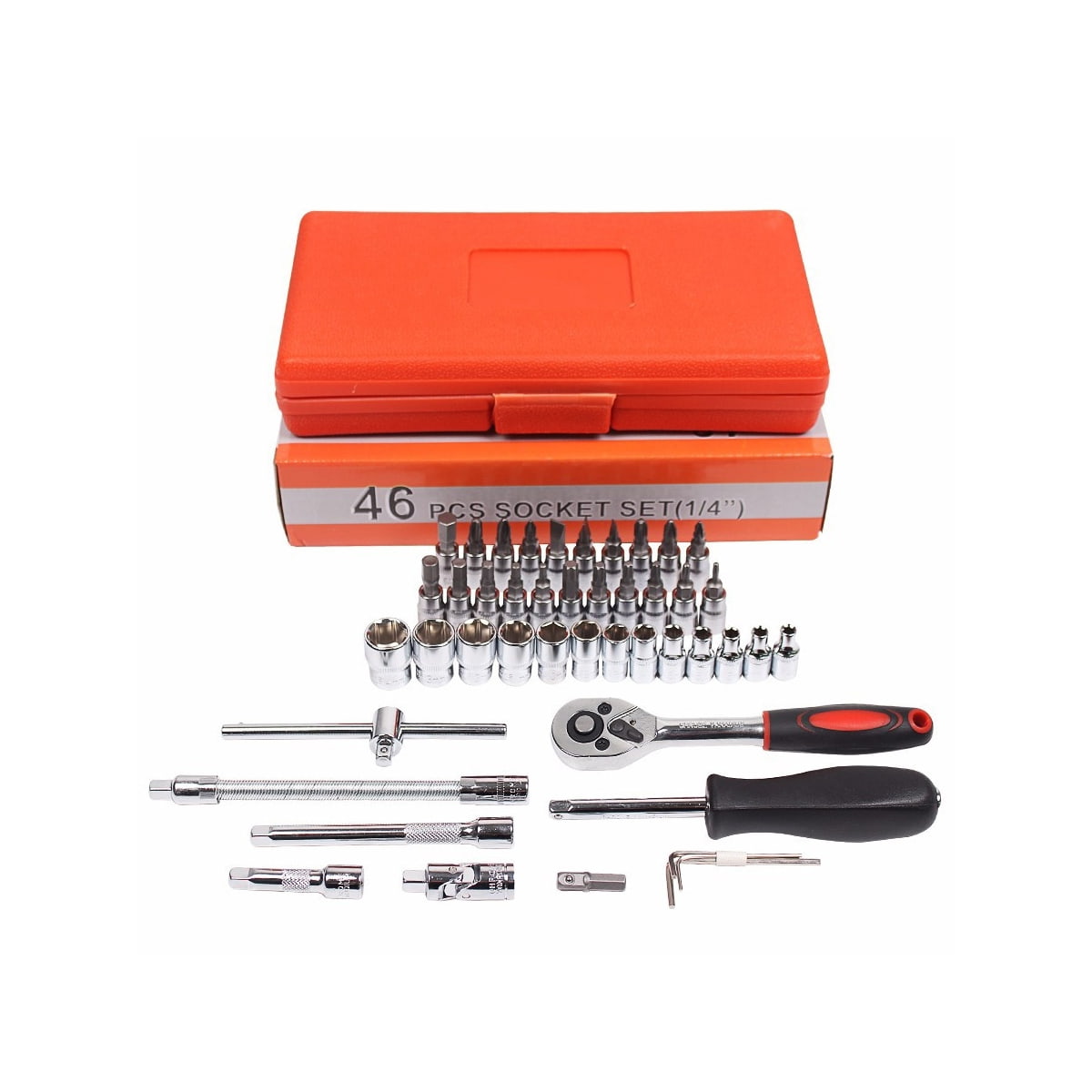 46pcs 1/4' dr Crv Steel Metric Car Repairing Toolbox Socket Wrench Tools Set With Ratchet Handle